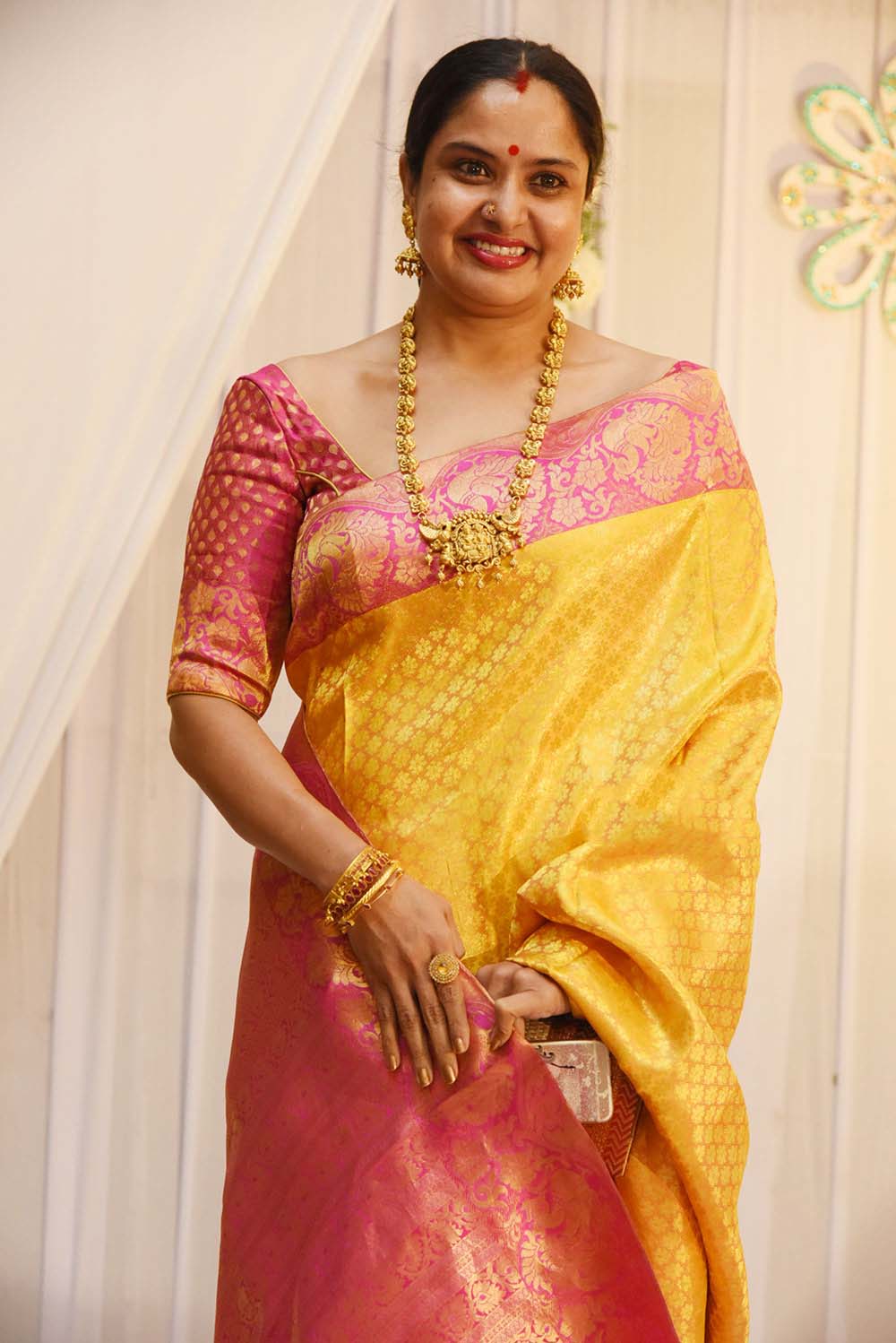 Character Artist PRAGATHI stills in saree during an event