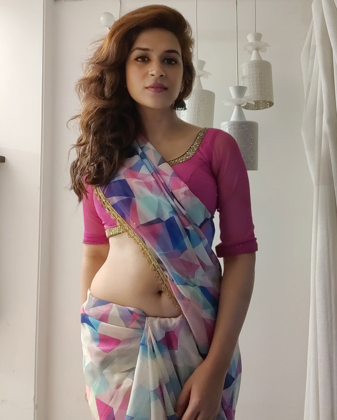 Latest Pictures Of Shraddha Das Navel Stills In Designer Saree Glam Actress 