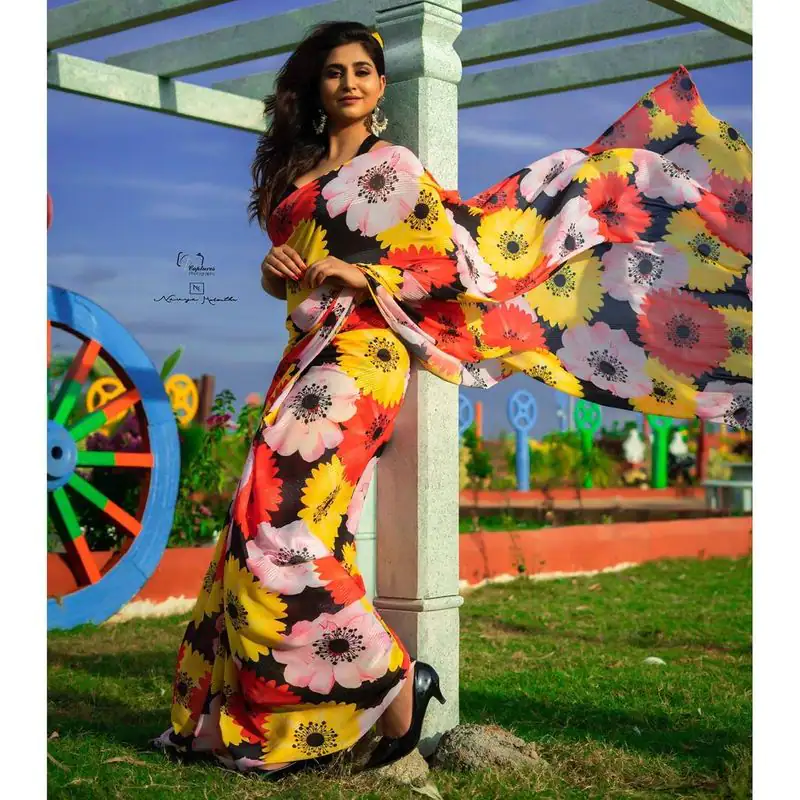 Exquisite Angel Varshini Sounderajan stills in designer saree