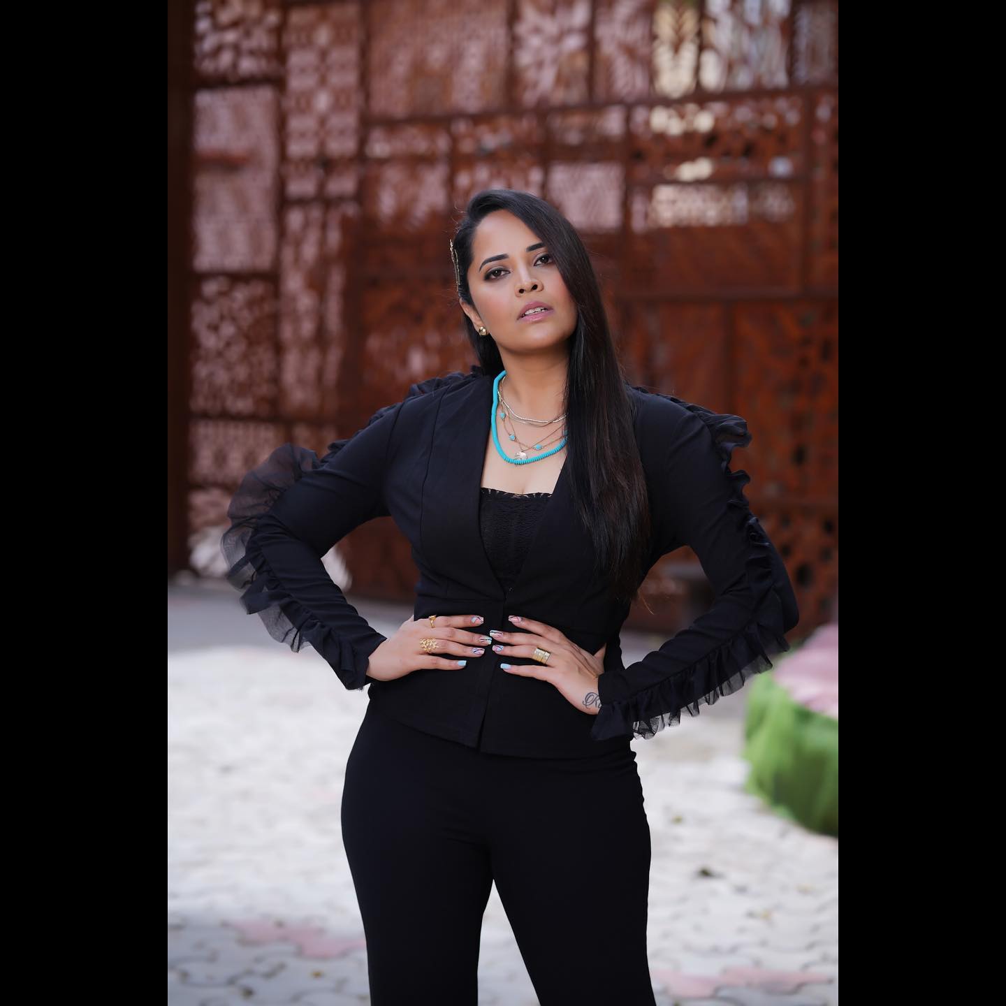 Anasuya Bhardwaj stills in black color suit