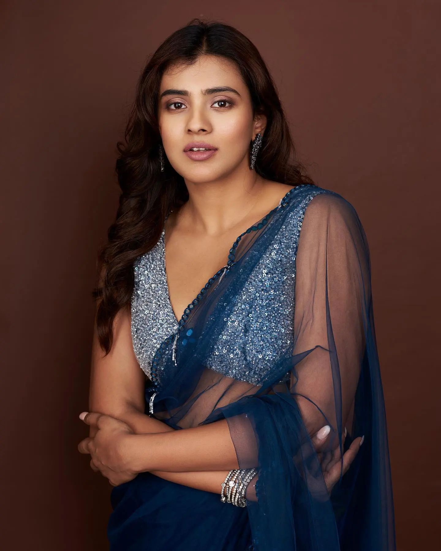 Hebah Patel poses in glittering saree