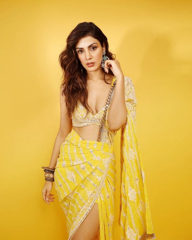 Ravishing looks of Rhea Chakraborty in yellow saree