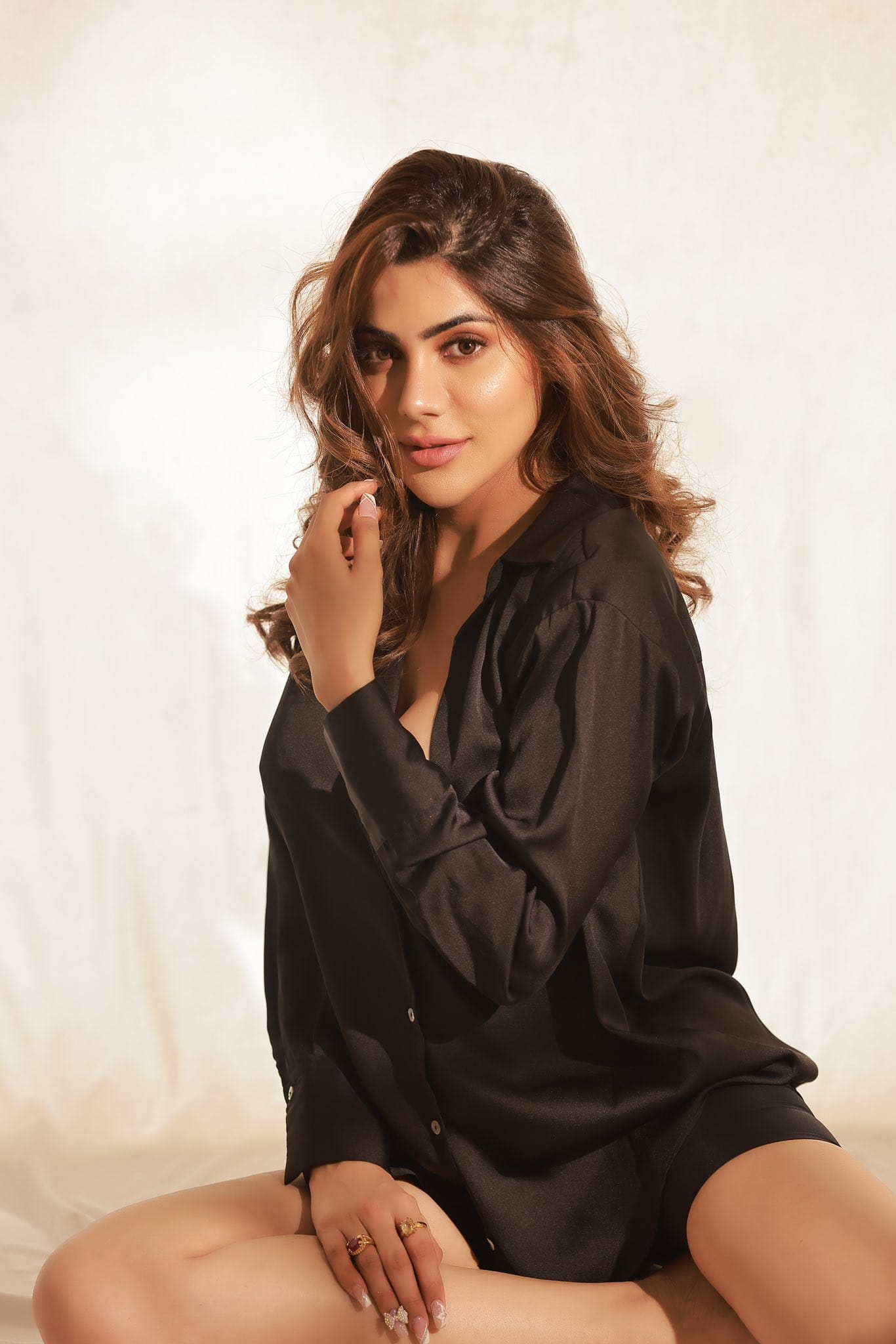 Nikki Tamboli elegant looks in black shirt
